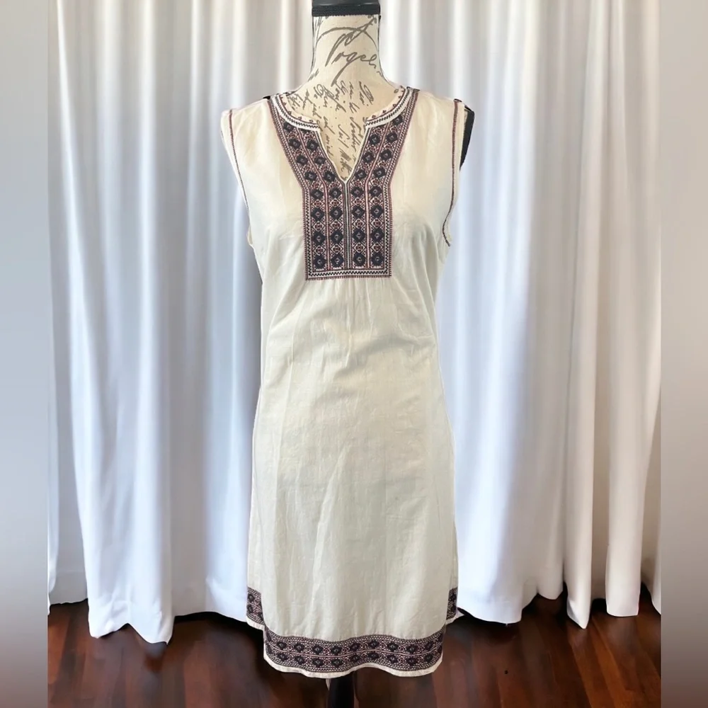 NWT GH Bass & Co. White Cotton Embroidered Dress Midi V neck Sleeveless medium